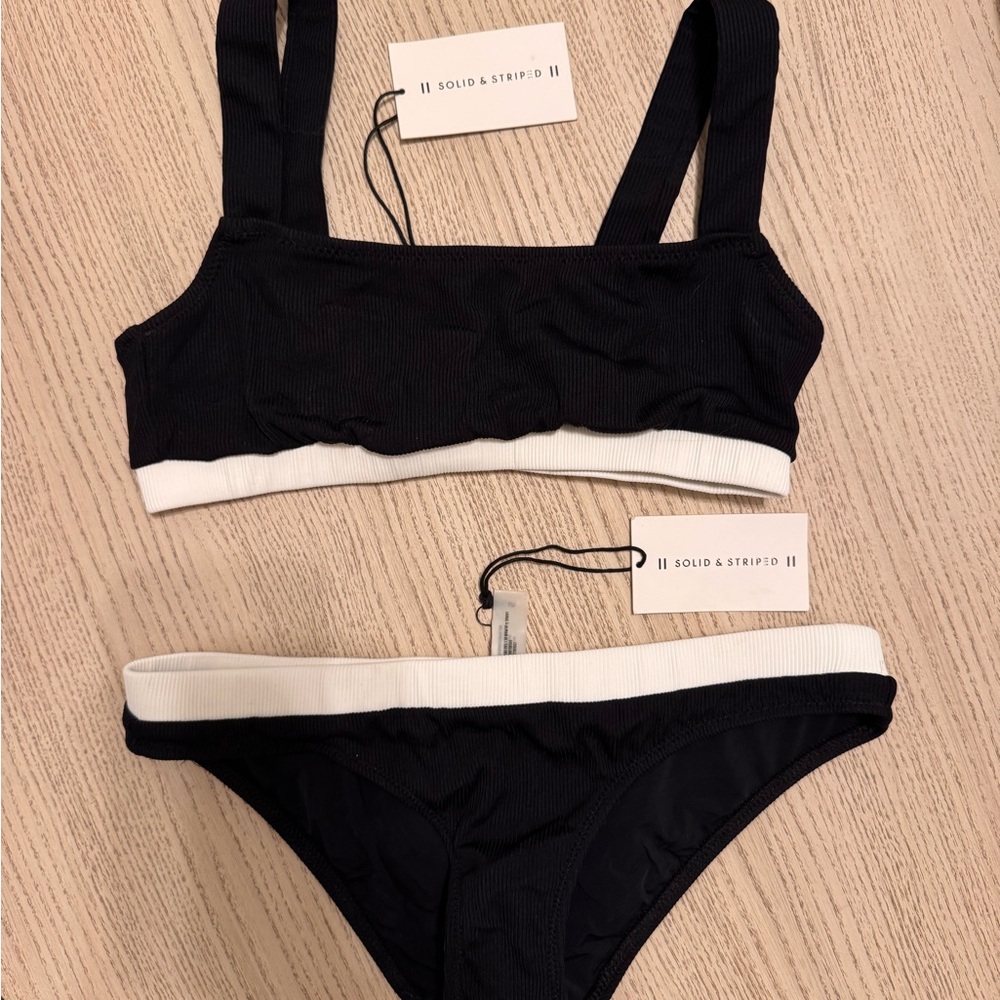 SOLID & STRIPED Black and White Bra Set